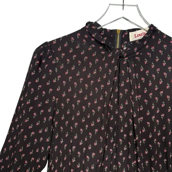 LOUCHE X ModCloth Drive Me Dainty Black Micro Floral Women’s Mid Length Dress L - Picture 3 of 14